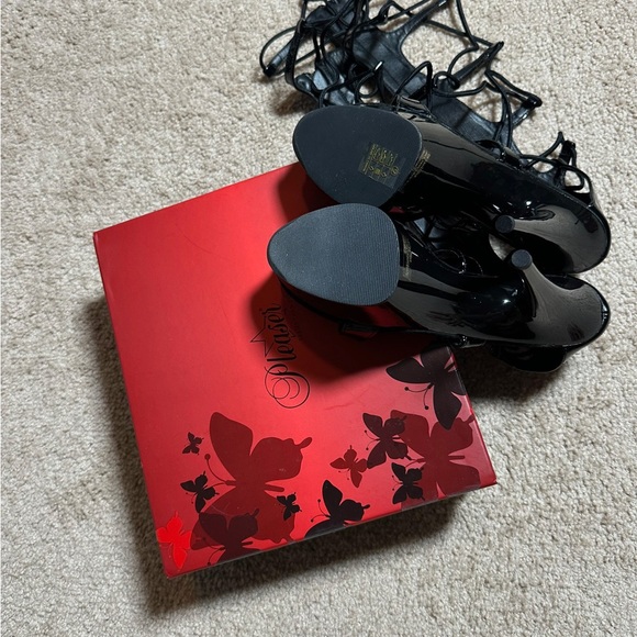 Pleaser Black Lace-Up Platform Heels - Picture 3 of 5